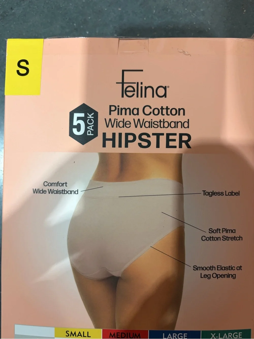 Felina Pima Cotton Hipster - Beige/ black / gray  (5 Pack) new sealed